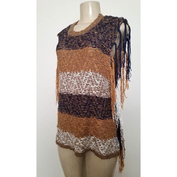 MISS ME V LADIES MULTICOLOR  MIXED KNIT BOHO SWEATER TANK  TOP SIZE L #702 - Picture 2 of 8